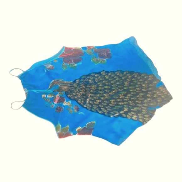 Lane Bryant Women's Floral Multicolor Peacock Beaded Gathered Neckline Top Sz 18 - Picture 6 of 6